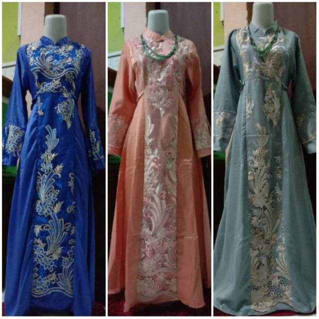 Gamis Pesta Satin Velvet Kombinasi Brukat