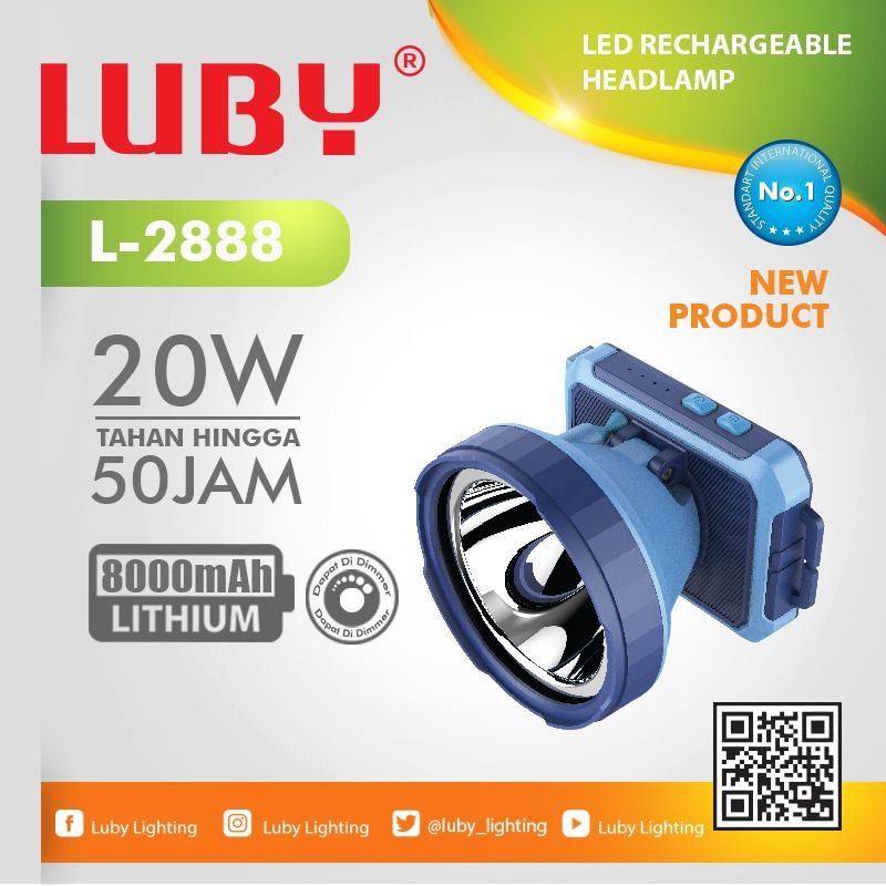 senter kepala luby 20 Watt tahan lama L- 2888 baterai 8000mah Luby L- 2888L / L- 2888K head lamp