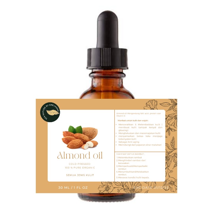 SWEET ALMOND OIL (minyak almond) face oil /serum glowing/merevitalisasi dan meremajakan kulit/kulit terasa elastis dan halus/memperbaiki dan meratakan warna kulit/ 100% organic sea nature