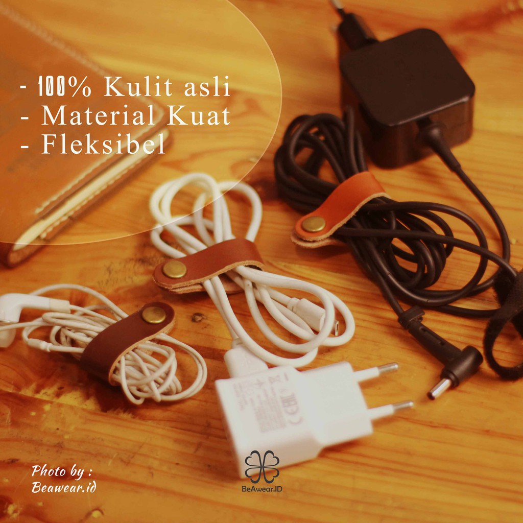 klip kabel kulit asli / leather cable clips / leather cable organizer