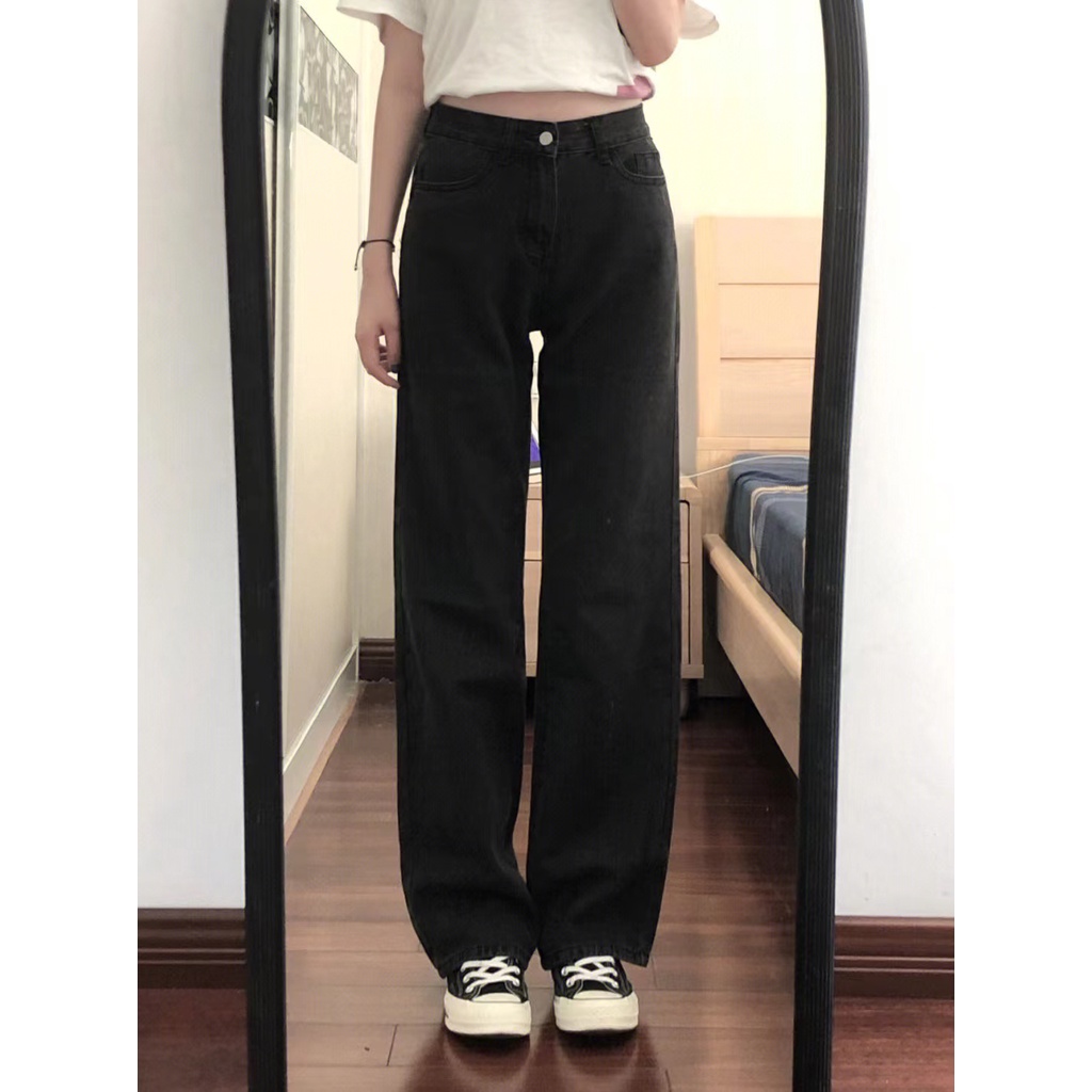 hitam jeans Celana Panjang HW Kulot Jeans Boyfriend Jeans Korea Jeans Celana Jeans Impor