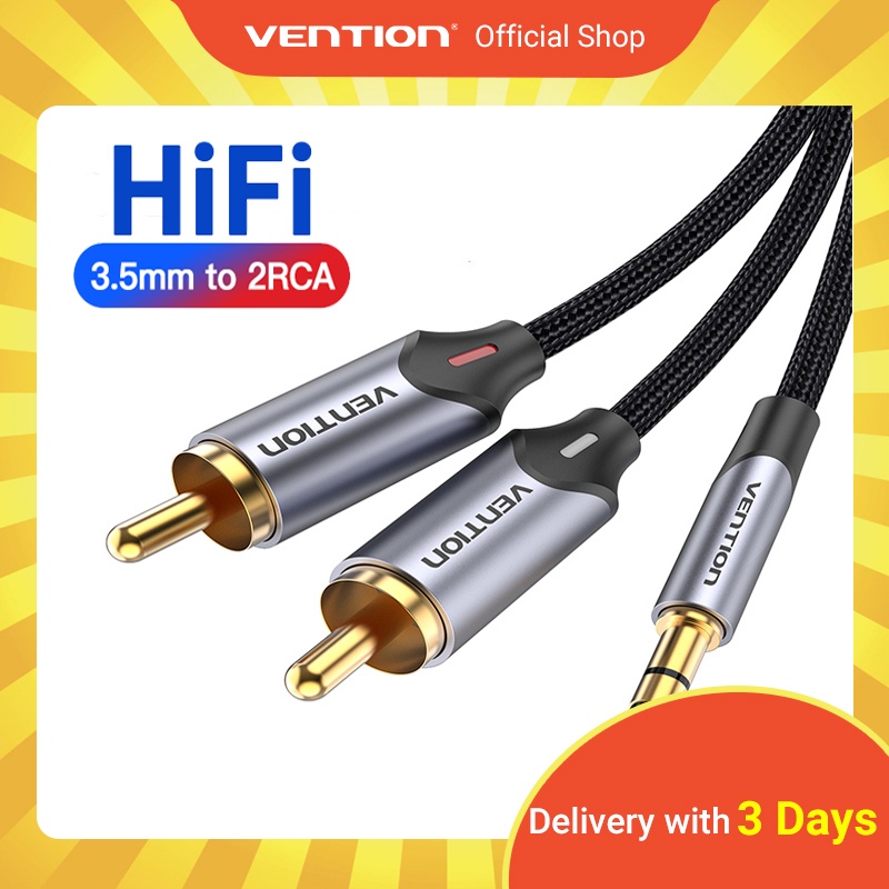 Vention Kabel Adapter Audio 3.5mm Ke 2 Rca Male Untuk Speaker Power Amplifier