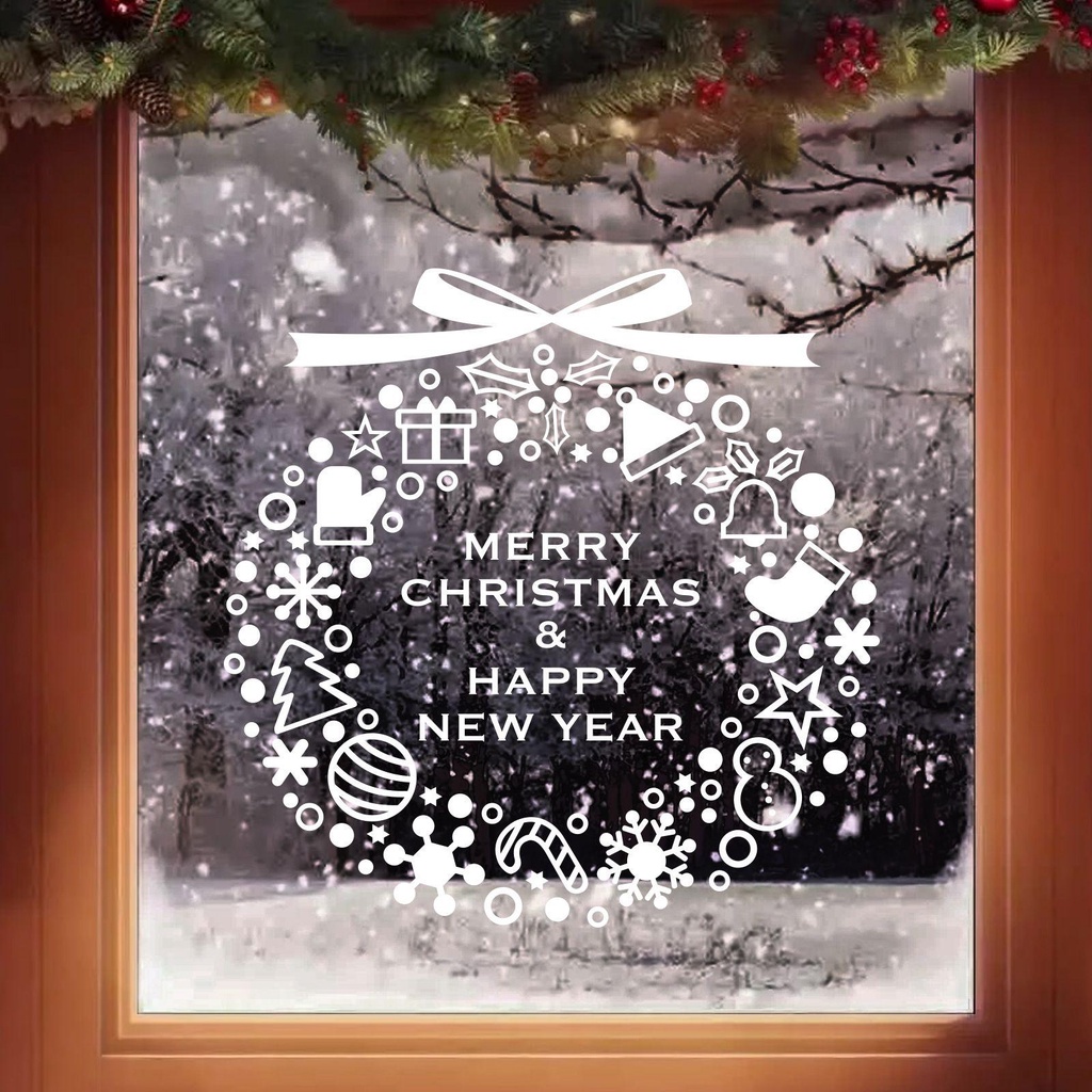 Populer Stiker Jendela Dinding Rumah Sticker Dekorasi Kado Merry XMAS Wreath