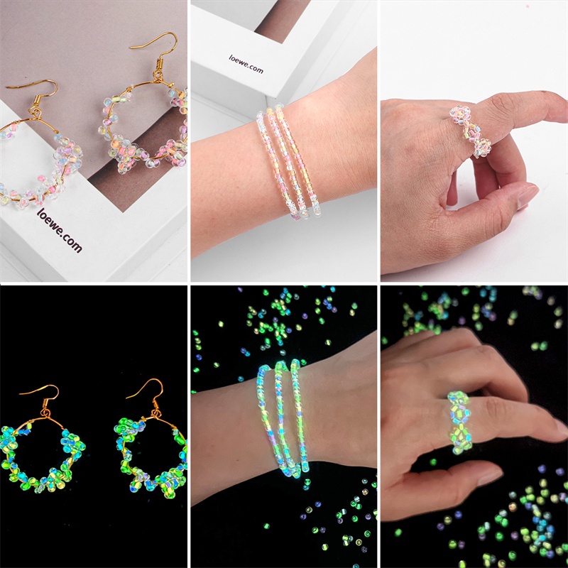 2 / 3mm 11g / pack Manik-Manik Beras Luminous Untuk Membuat Perhiasan Gelang / Kalung
