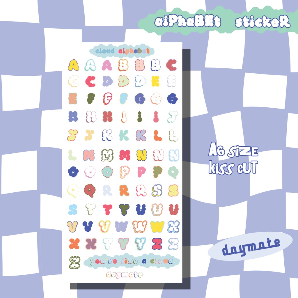 

CLOUD ALPHABET STICKER SHEET - DAYMATE - STIKER HURUF - DECO STICKER - STIKER JURNAL