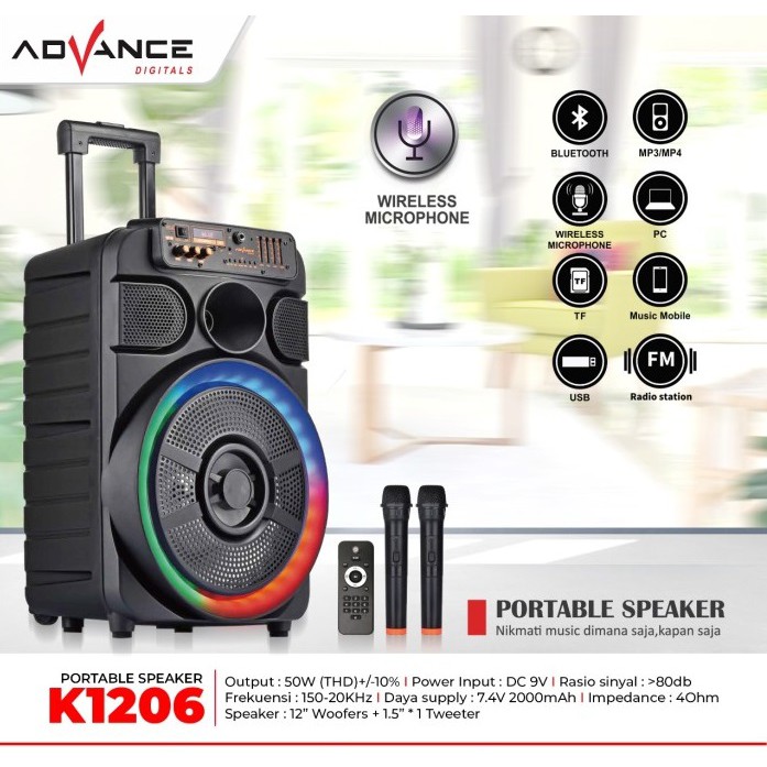 (PENGIRIMAN KHUSUS JNT/JNE/EKSPEDISI) Speaker Portable Advance K1206