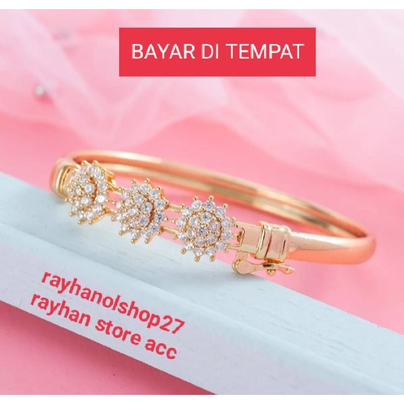 RO-27-138 Gelang tangan wanita Titanium motif bunga Full permata mewah dan Elegan anti Karat