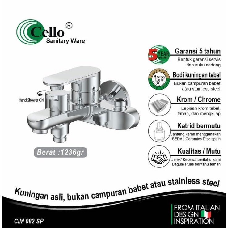 kran bathup CELLO CIM 082 SP mixer panas dingin tanpa bobok GARANSI