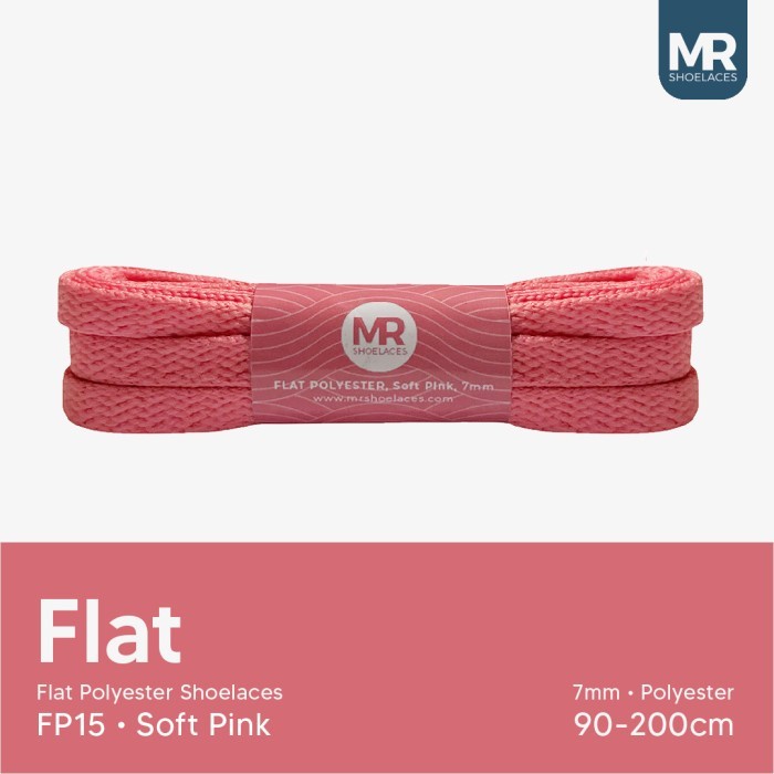 MR Shoelaces FP15 Soft PinkTali Sepatu Polyester Pipih Flat 7mm 80cm 90cm 100cm 120cm 130cm 150cm 180cm 200cm untuk Sneakers - Premium Shoelace