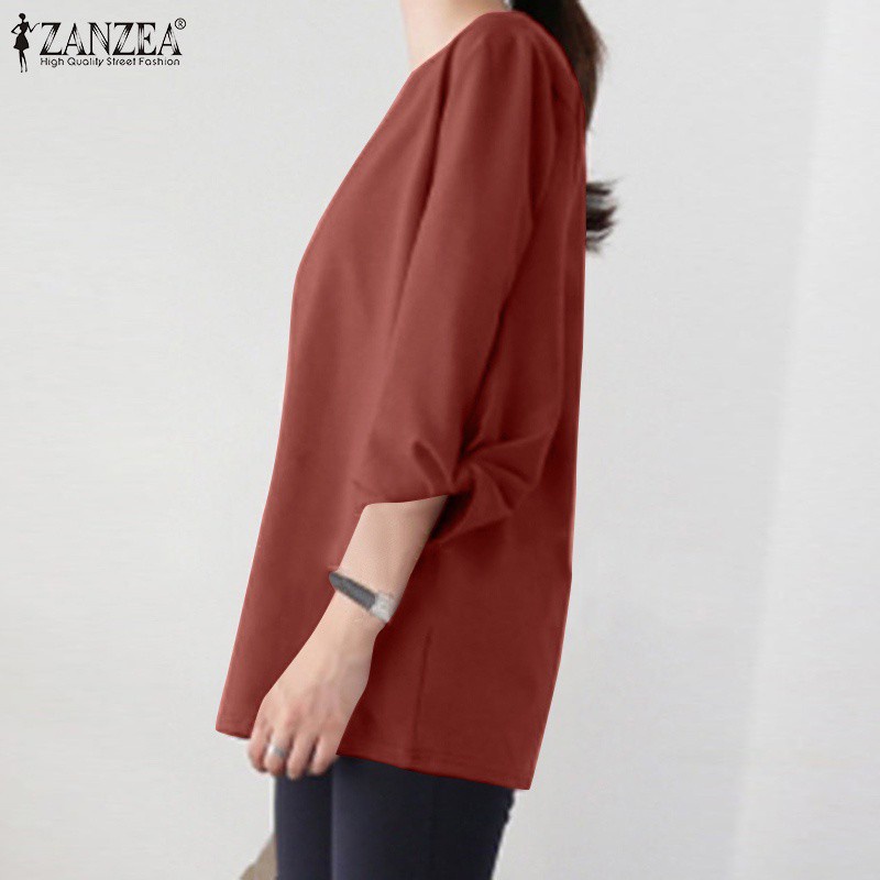 ZANZEA Women Casual Fashion Solid Color 3/4 Sleeve O Neck Baggy Blouse