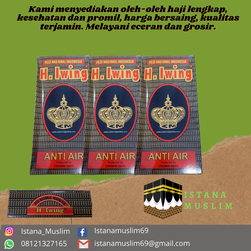 Peci Kopiah Nasional Indonesia H. Iwing ANTI AIR NOMOR 4-7 TINGGI 8cm  Hitam Perlengkapan Haji Umroh