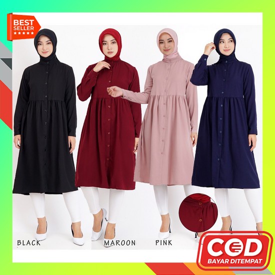 Atasan Tunik Muslim Wanita Jumbo Motif Polos Kayana#2 Bahan Kaos Uniqlo Import Ld110-120 Pj115 Long 
