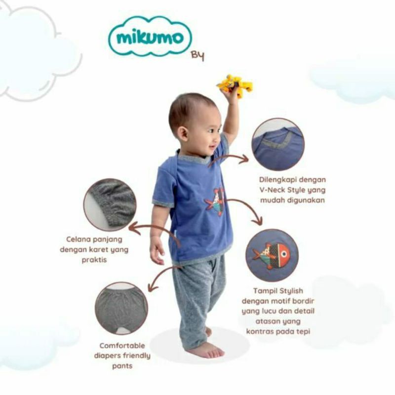 Mikumo set pakaian baju celana anak laki perempuan setelan Cuddle me