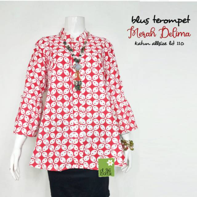 Blus terompet merah delima batik modern