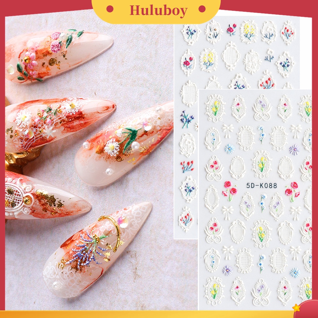 Huluboy Huluboy♡ Stiker Kuku Motif Ukir Luka Bibir Darah 5D Gaya Halloween Untuk Manicure Wanita