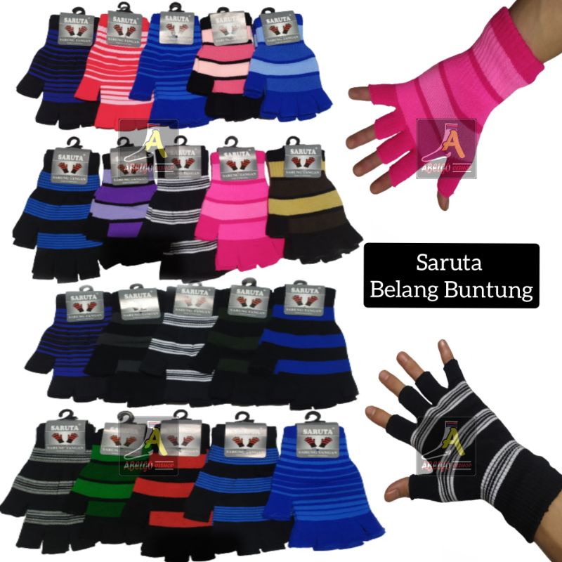 Sarung Tangan Rajut Belang Buntung Setengah Jari SARUTA/sarung tangan buntung pria &amp; wanita/sarung tangan SARUTA buntung belang/sarung tangan motor Buntung