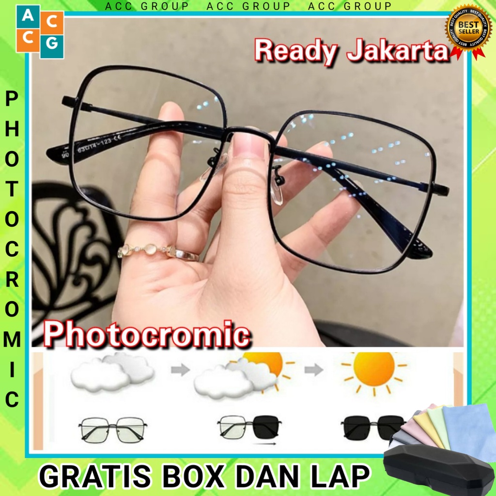 FREE BOX DAN LAP NEW KACAMATA PHOTOCROMIC KOTAK WANITA TERMURAH REAL PICT BERUBAH WARNA