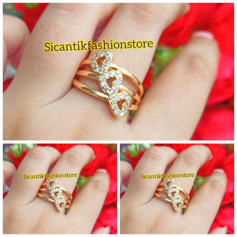 Cincin Titanium Wanita Gold Motif Love Perhiasan Wanita Kekinian Mewah Terlaris Anti Karat Elegan