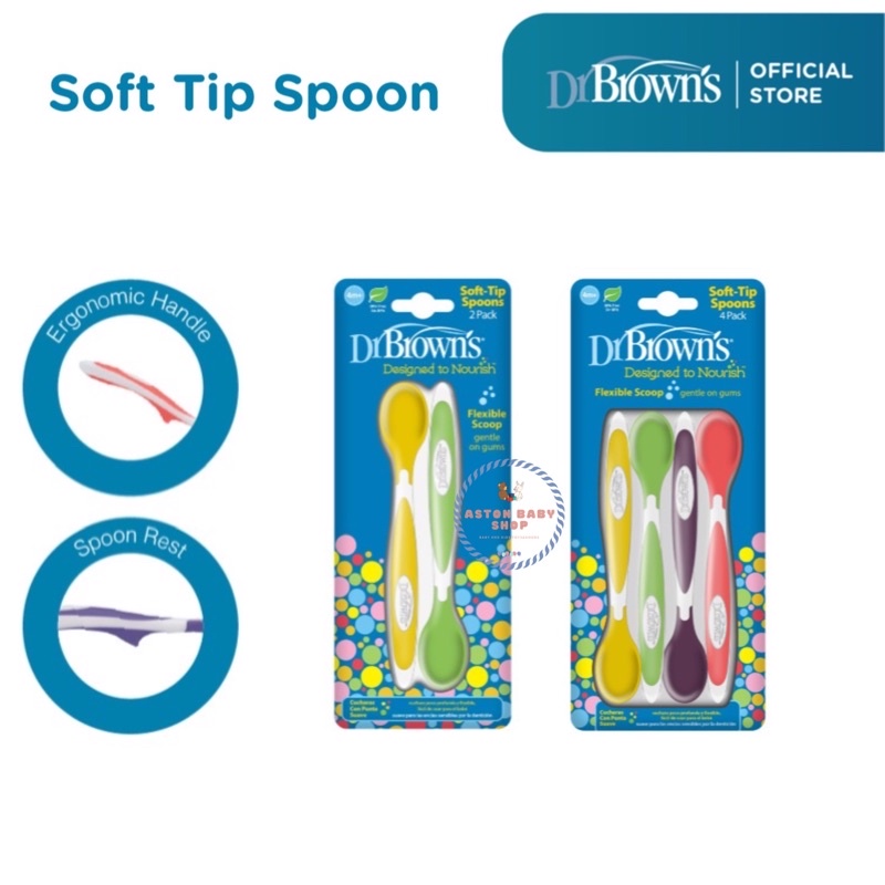 Dr Brown Soft Tip Spoon 2 pcs / 4 pcs pack Dr Brown’s Sendok Makan Bayi &amp; Anak