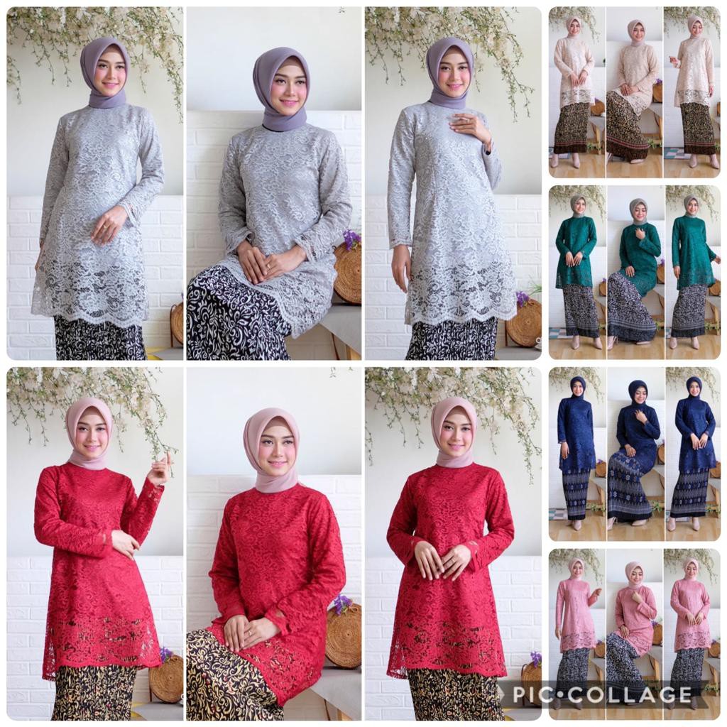 Tunik Alfiana Kebaya Brukat Corneli Tulang Glitter Brokat Timbul Set Kebaya Batik Wisuda Kondangan