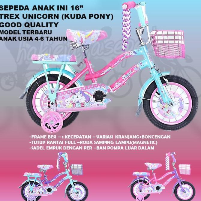 Sepeda Mini Trex 16 " Unicorn Kuda Pony (Untuk Anak Umur 4-6 Tahun) - Pink Ungu Sepnistore