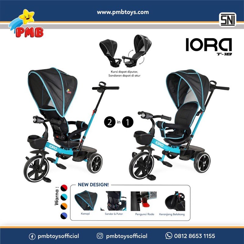 Sepeda Anak Tiga Roda PMB T18 Iora Sepeda Trike Stroller PMB T18 Iora