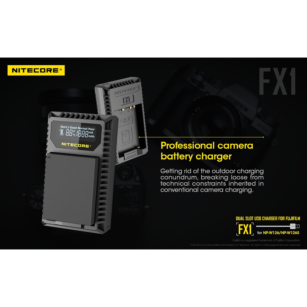 NITECORE Charger Baterai Built-in USB Cable Fujifilm NP-W126