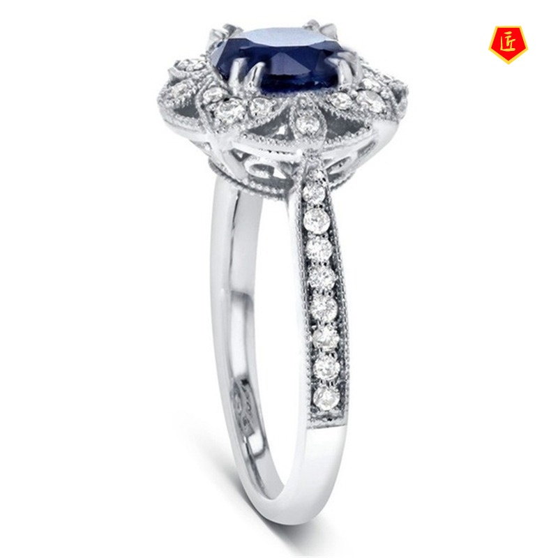 [Ready Stock]European and American Fashion Carat Diamond Ring Inlaid Sapphire Flower Ring