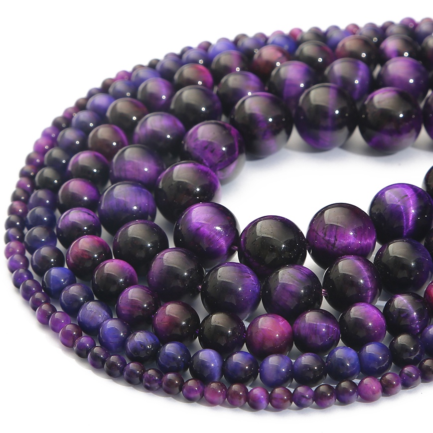 32-89 pcs Natural Purple Tiger Eye 4/6/8/10/12 MM Dipilih Batu Alam Bulat Beads Untuk Membuat Perhiasan Massal 38 CM/Strand