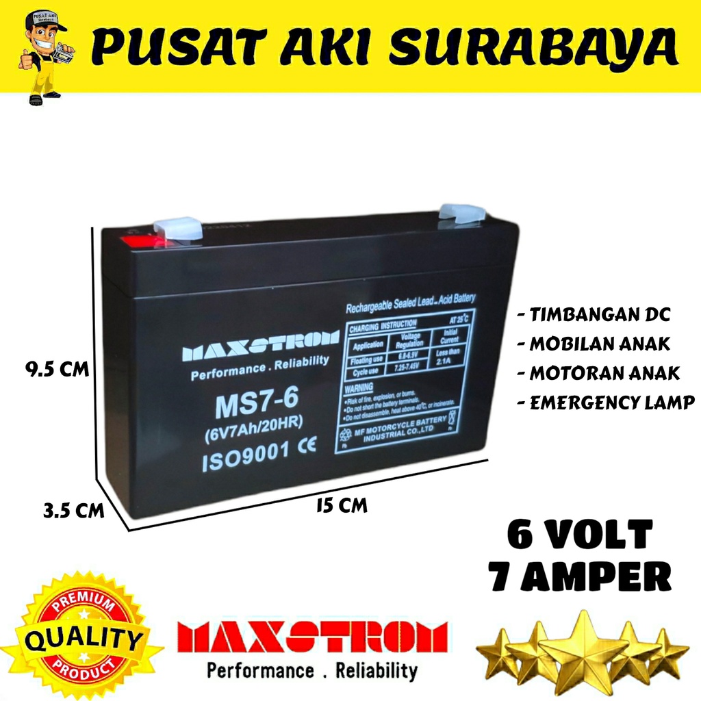 MAXSTROM 6V 7AH BATTERY VRLA MOTOR AKI MAINAN ANAK MOBILAN AKI PMB PLIKO UNIKID YUKITA 6 VOLT 7 AMPER SKUTER MICKEY SCOOPY NMAX VESPA ANAK CHARGER ADAPTOR 6VOLT