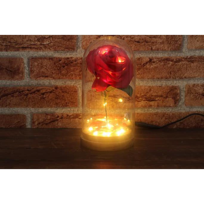Glass Dome Rose Lamp Led Lampu Kamar Hias Mawar Beauty And The Beast