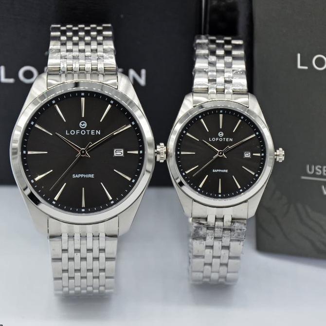 Jam Tangan Lofoten Couple 8101 Original Rantai Silver Black Toko.Feranika