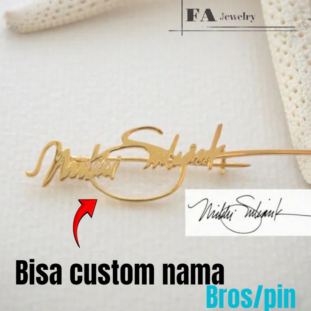 Bros pin nama lapis emas asli 24k bisa custom nama sendiri bros hijab nama brose jilbab
