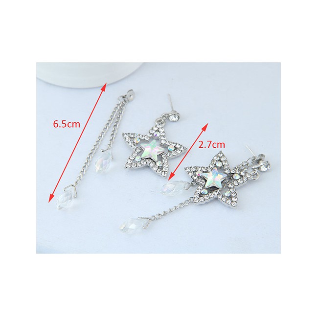 LRC Anting Tusuk Fashion Silver Color Star Shape Design Full Diamond Earrings