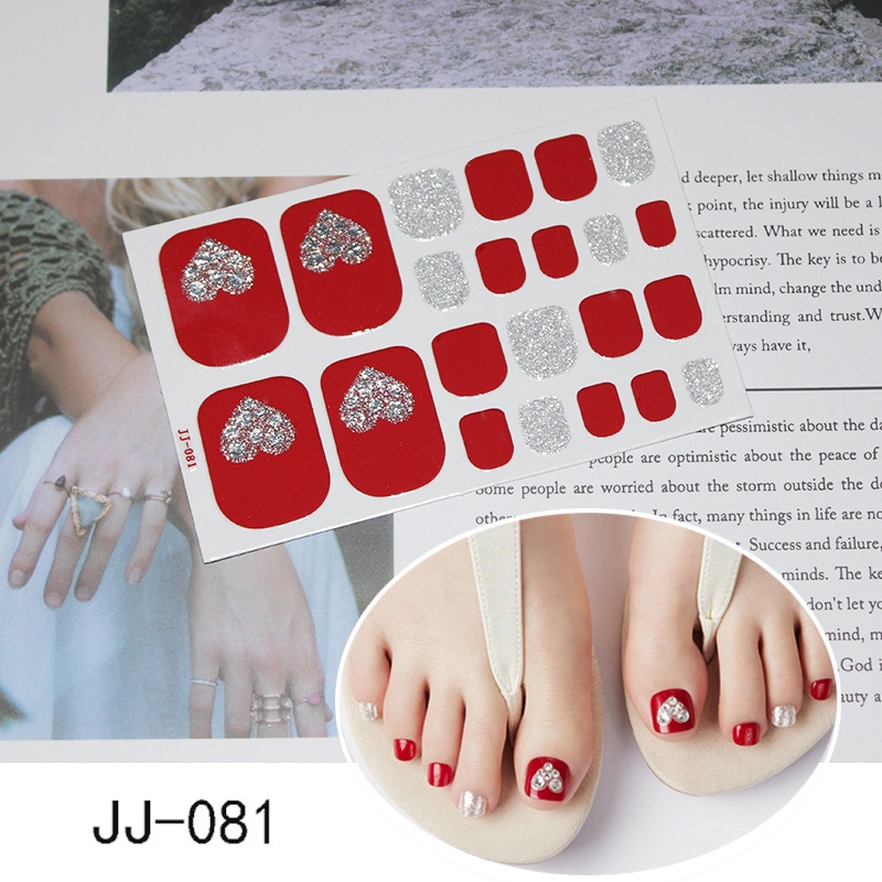 Jj081-100 22pcs/lembar Stiker Kuku Kaki Palsu 3d Diy