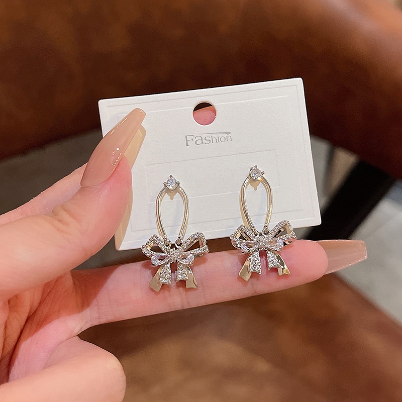 Anting Tusuk Sterling silver 925 Desain Pita Hias Berlian Gaya Mewah High Quality Untuk Wanita