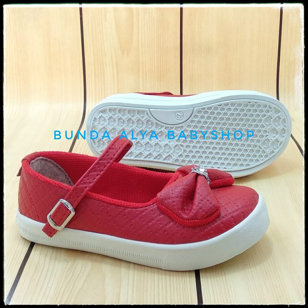 Sepatu Anak Perempuan Umur 3 4 Tahun Pita MERAH - Sepatu Anak Cewek Casual Nyaman Alas Karet Anti Licin Size 29 - 30