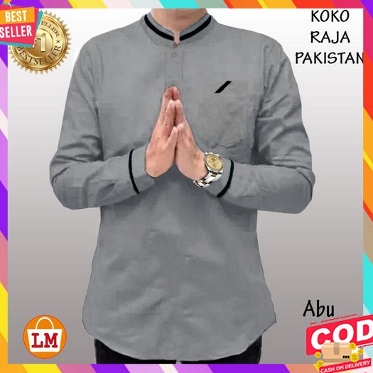 Luigi Riccio Kemeja Koko Pria Kurta Lengan Tangan Panjang Dewasa Premium Formal Katun Lebaran 2022 Lm 15351-15359 Baju Koko Pria Lengan Panjang Qurta Raja Pakistan Jumbo - Abu-Abu, M