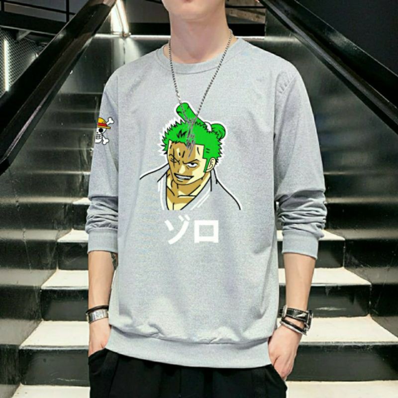 N_S Sweater Kaos Lengan Panjang Motif One_Piece Zoro