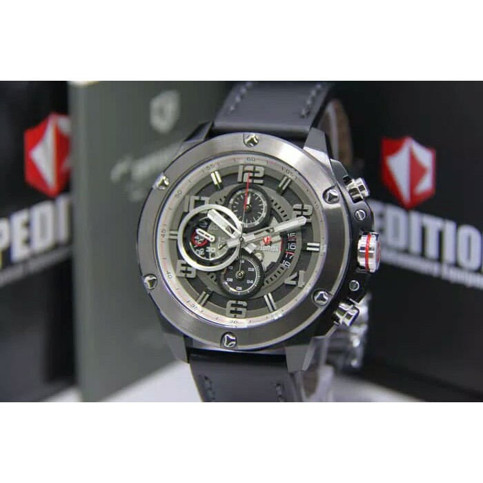 JAM TANGAN EXPEDITION WATCH EXP 6752 PRIA GREY BLACK LEATHER BLACK ORIGINAL