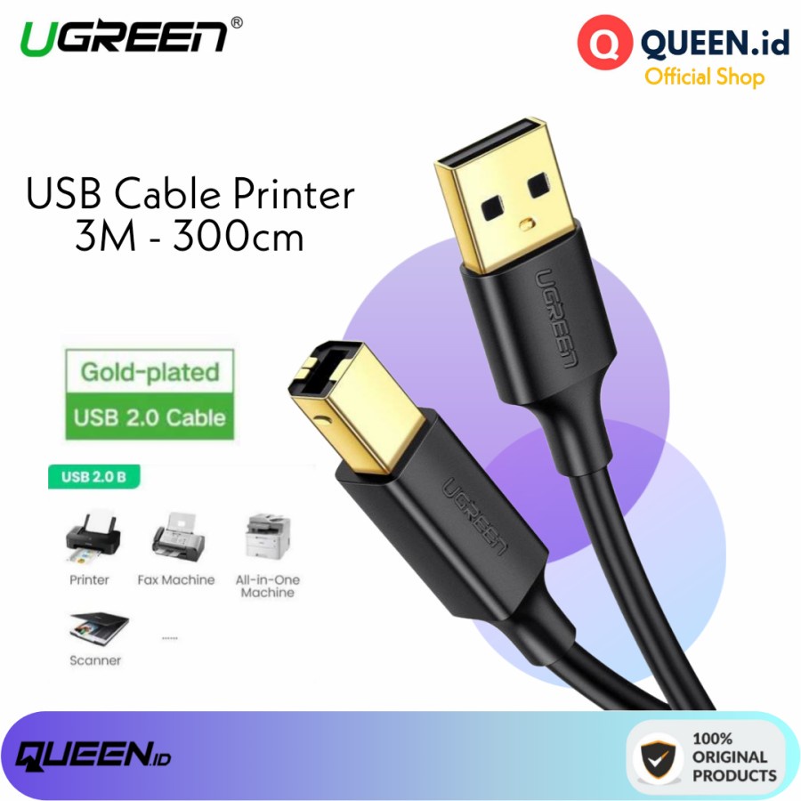 Ugreen Kabel Data Printer 3M USB A To B 2.0 Gold Plated US135 10351