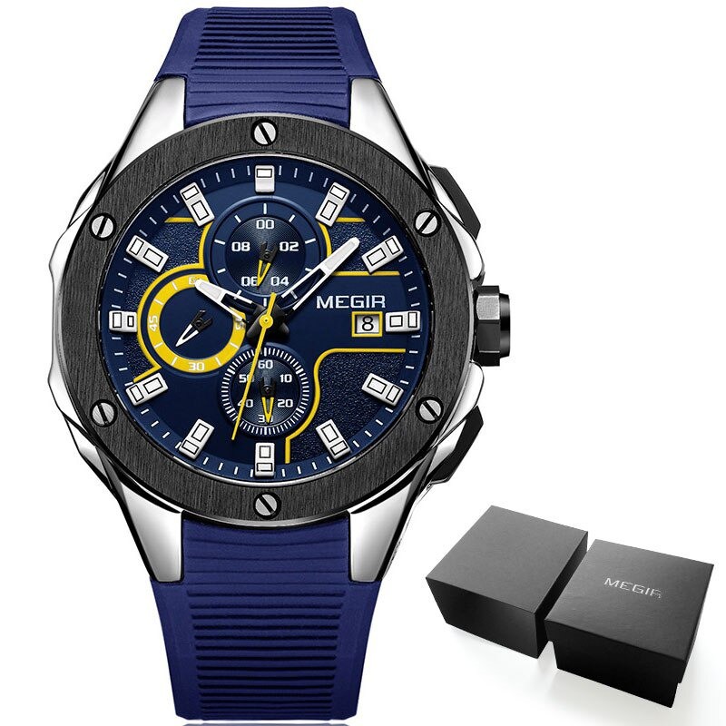 JAM TANGAN PRIA COWOK MEGIR 2053 CHRONOGRAPH STRAP RUBBER ORIGINAL