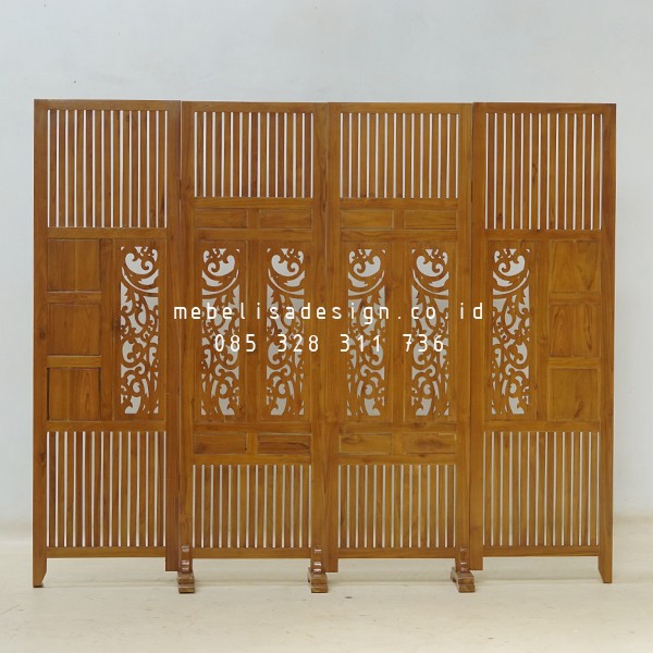 Pembatas Ruangan Lipat Minimalis Kayu Jati, Sketsel Penyekat Ruangan
