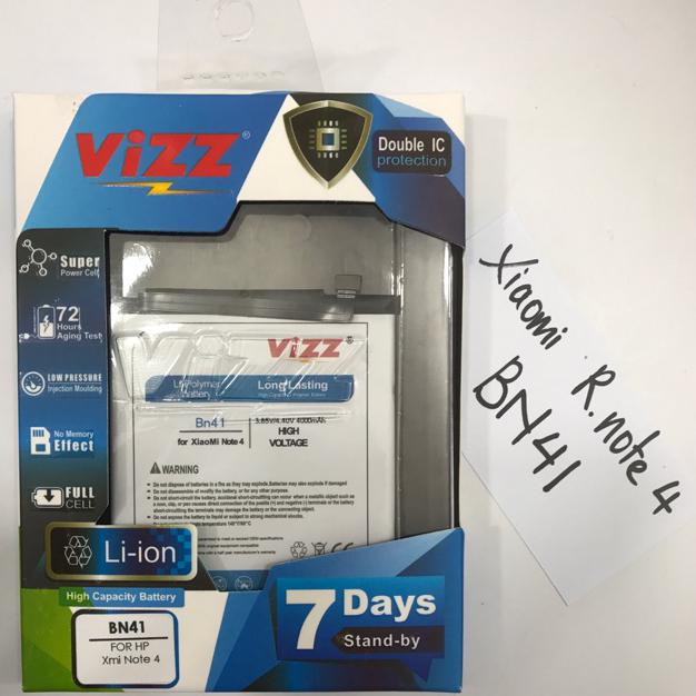 Baterai VIZZ Xiaomi Redmi note 4 BN41 double power