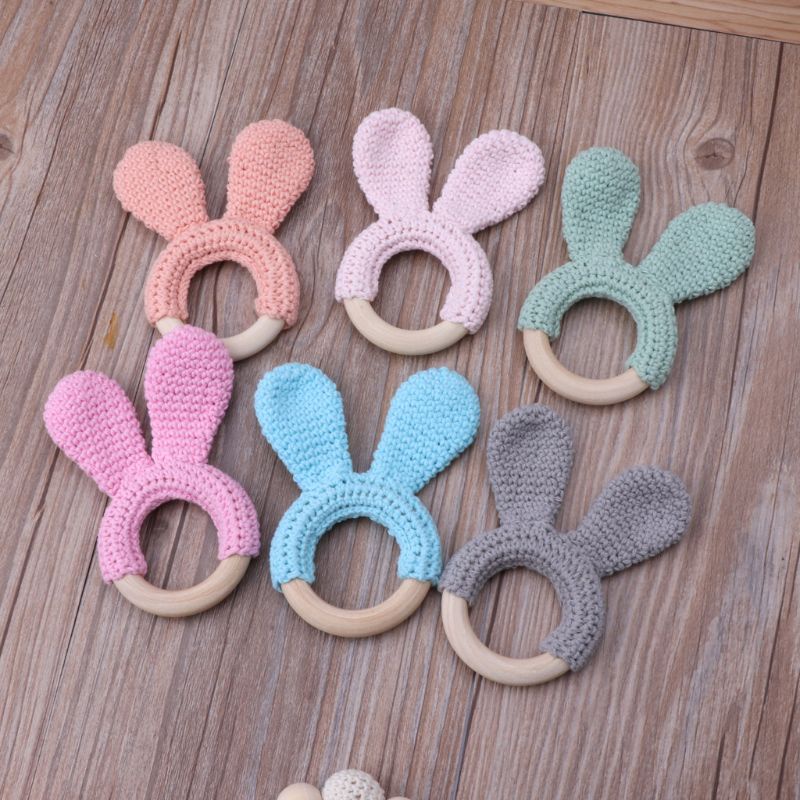 Mary Mainan Teether Bayi Bentuk Telinga Kelinci Bahan Kayu Organik