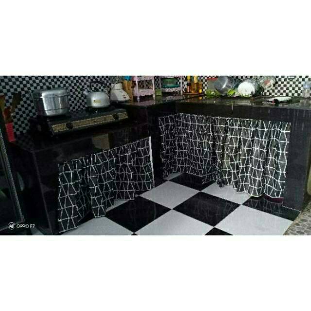 Gorden bawah kompor/Gorden kolong dapur motif prima abu