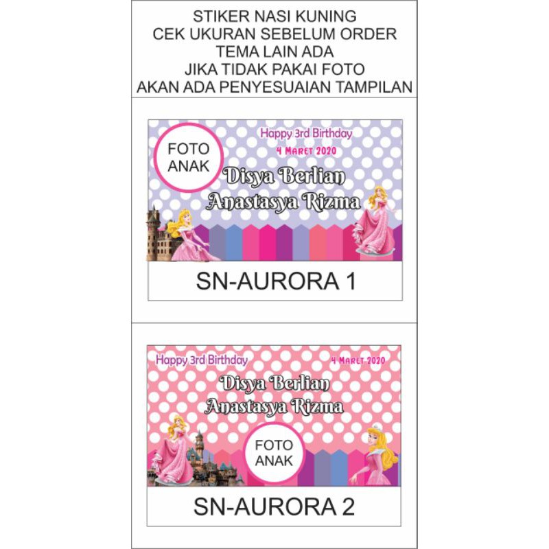 STIKER NASI BOX NASI KFC BENTO TASYAKURAN ULTAH BIRTHDAY AQIQAH TEMA AURORA bisa pakai foto