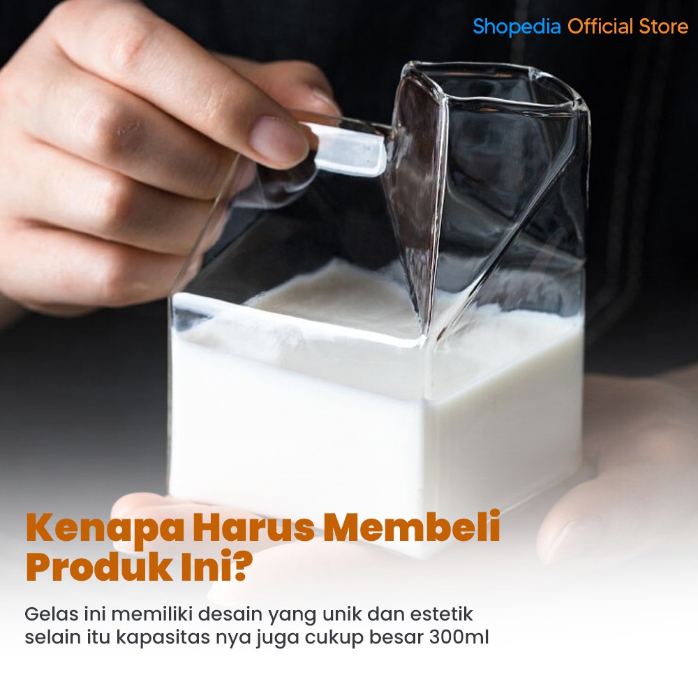 Gelas Kopi Estetik Kaca Desain Unik Kotak Susu Mug Coffe 300ML-1