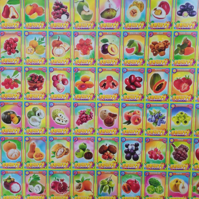 gambar poster adu gepok isi 100   / mainan kartu / mainan anak murah  / kartu gepok / umbul umbulan-Buah buahan