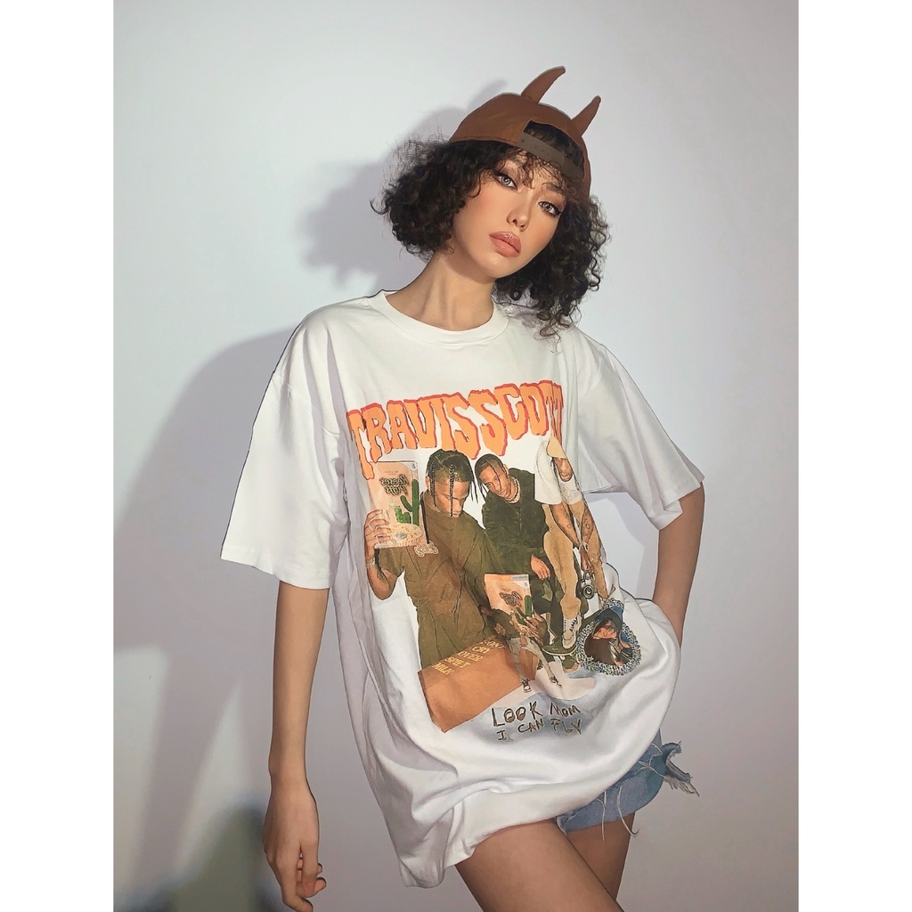 American Vintage Print T-shirt Oversize Atasan Kaos Lengan Pendek Wanita